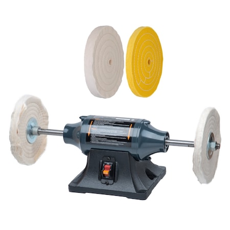 Powertec 8" Bench Buffer Jewelry Polisher, 4PCs Buffing Wheels, For Polishing Metal, Jewelry BF800C